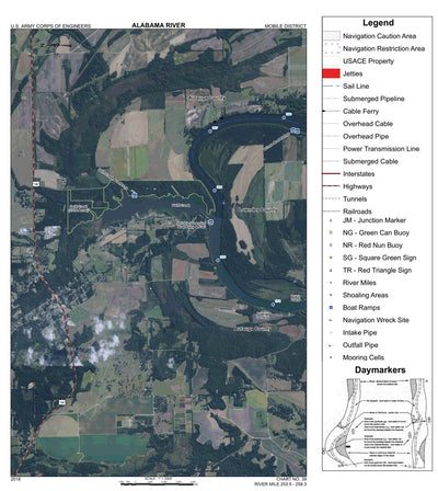 US Army Corps of Engineers Alabama River Navigation Chart 39 (Mile 253.5 - 258.3) digital map