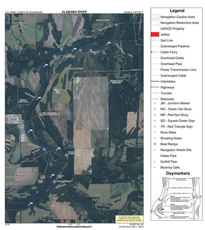 US Army Corps of Engineers Alabama River Navigation Chart 40 (Mile 258.3 - 266.9) digital map