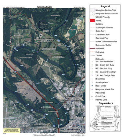US Army Corps of Engineers Alabama River Navigation Chart 44 (Mile 283.2 - 299.0) digital map