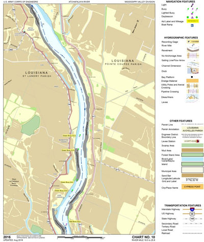 US Army Corps of Engineers Atchafalaya River Chart 10 - St. Landry Parish / Pointe Coupee Parish, LA digital map