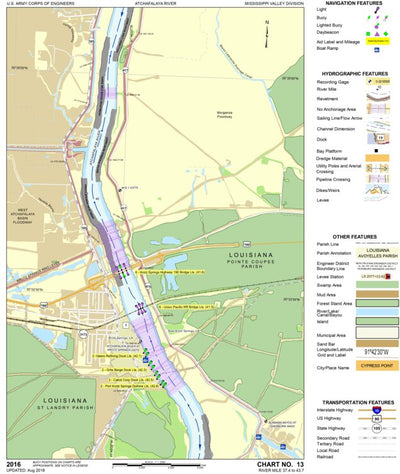 US Army Corps of Engineers Atchafalaya River Chart 13 - Krotz Springs Highway 190 Bridge, LA digital map