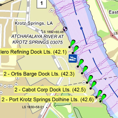 US Army Corps of Engineers Atchafalaya River Chart 13 - Krotz Springs Highway 190 Bridge, LA digital map