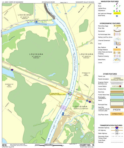 US Army Corps of Engineers Atchafalaya River Chart 16 - Whiskey Bay Pilot Channel Highway I-10 Bridge digital map