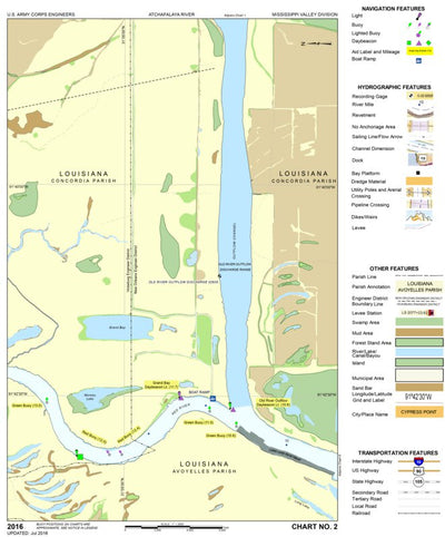 US Army Corps of Engineers Atchafalaya River Chart 2 - Concordia Parish / Avoyelles Parish District, LA digital map