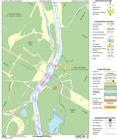 US Army Corps of Engineers Atchafalaya River Chart 21 - Lake Mongoulois, LA digital map