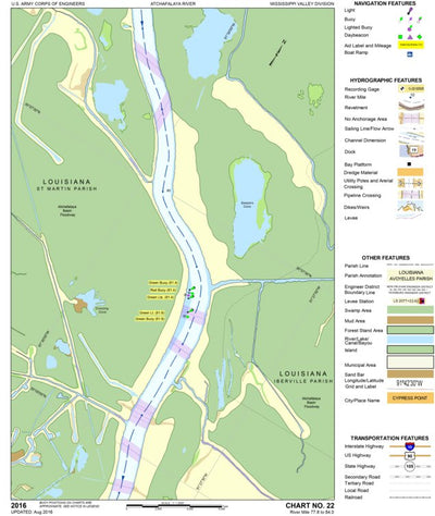US Army Corps of Engineers Atchafalaya River Chart 22 - Sawyers Cove, LA digital map
