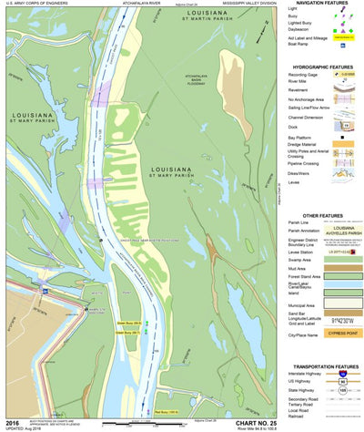 US Army Corps of Engineers Atchafalaya River Chart 25 - Myette Point, LA digital map