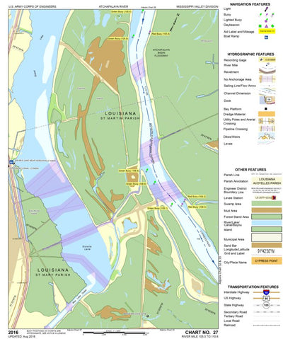 US Army Corps of Engineers Atchafalaya River Chart 27 - Six Mile Lake, LA digital map