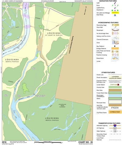 US Army Corps of Engineers Atchafalaya River Chart 28 - Eagle Island, Hog Island, LA digital map