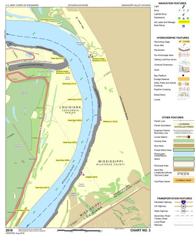 US Army Corps of Engineers Atchafalaya River Chart 3 - Concordia Parish District, LA / Wilkinson County, MS digital map
