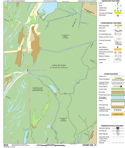 US Army Corps of Engineers Atchafalaya River Chart 31 - Upper Grand River at Dike 49570 digital map