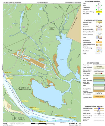 US Army Corps of Engineers Atchafalaya River Chart 32 - Tiger Island, LA digital map