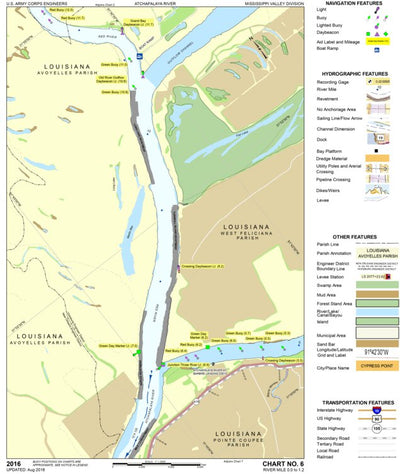 US Army Corps of Engineers Atchafalaya River Chart 6 - Avoyelles Parish / West Feliciana Parish, LA digital map