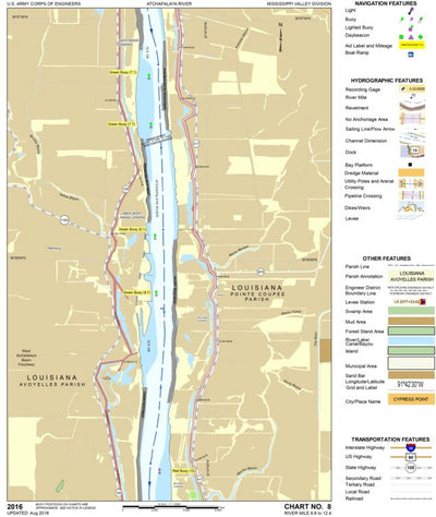 US Army Corps of Engineers Atchafalaya River Chart 8 - Avoyelles Parish / Pointe Coupee Parish, LA digital map