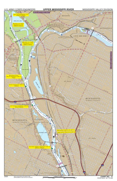 US Army Corps of Engineers Chart 11 - Upper Mississippi River Miles 848-841 digital map