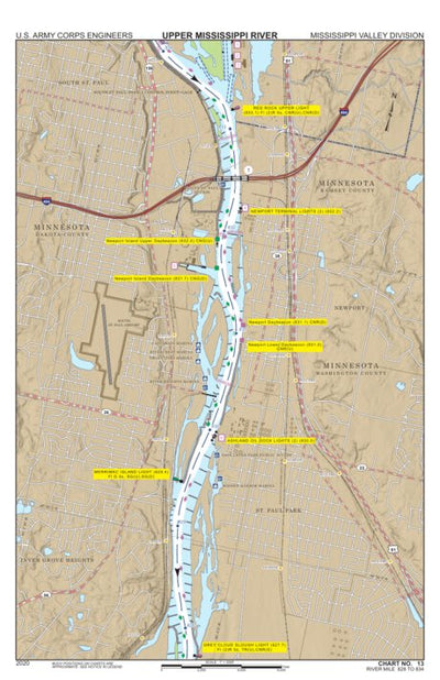 US Army Corps of Engineers Chart 13 - Upper Mississippi River Miles 834-828 digital map