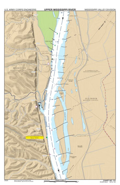 US Army Corps of Engineers Chart 133 - Upper Mississippi River Miles 142-136 digital map