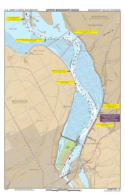 US Army Corps of Engineers Chart 15 - Upper Mississippi River Miles 821-814 digital map