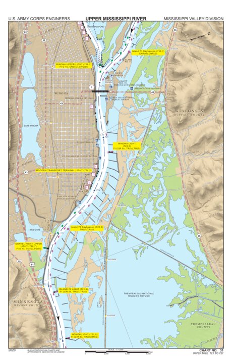 US Army Corps of Engineers Chart 31 - Upper Mississippi River Miles 727-721 digital map