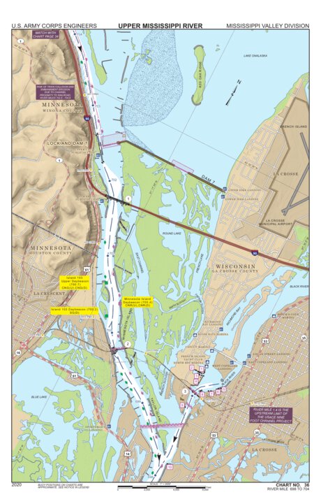 US Army Corps of Engineers Chart 36 - Upper Mississippi River Miles 704-698 digital map