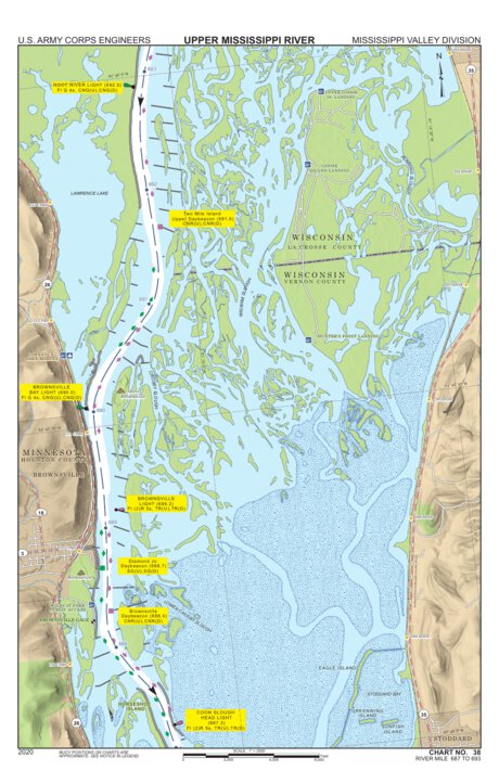 US Army Corps of Engineers Chart 38 - Upper Mississippi River Miles 693-687 digital map