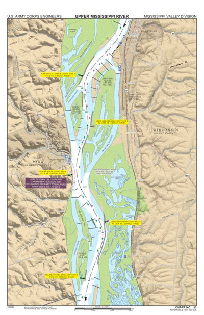 US Army Corps of Engineers Chart 53 - Upper Mississippi River Miles 606-601 digital map