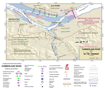 US Army Corps of Engineers Cumberland River Chart 1 - Smithland, KY digital map