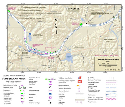 US Army Corps of Engineers Cumberland River Chart 15 - Cumberland City, TN digital map
