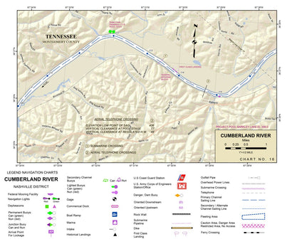 US Army Corps of Engineers Cumberland River Chart 16 - Corbandale, TN and Palmyra, TN digital map
