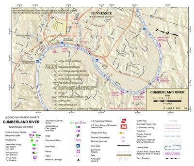 US Army Corps of Engineers Cumberland River Chart 18 - Clarksville, TN; Red River; Geisers Bluff digital map