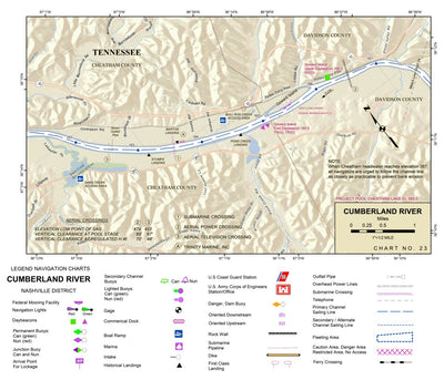 US Army Corps of Engineers Cumberland River Chart 23 - Gravelotte; Pond Creek Landing; Doziers, Gowers Island; Sulphur Creek digital map