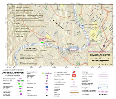 US Army Corps of Engineers Cumberland River Chart 25 - West Nashville, TN; Bordeaux digital map