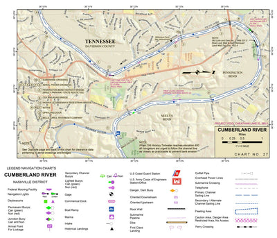 US Army Corps of Engineers Cumberland River Chart 27 - Mill Creek; Old Lock & Dam 2 (removed); Crabbes Island; Stones River digital map