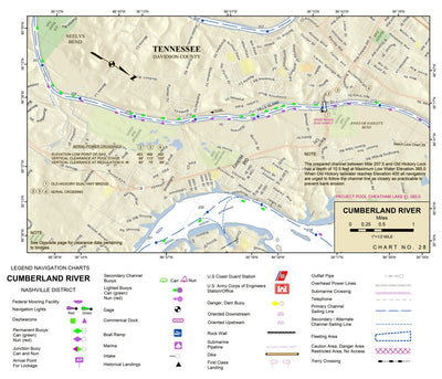 US Army Corps of Engineers Cumberland River Chart 28 - Old Donelson Horse Ford; Hills Island digital map