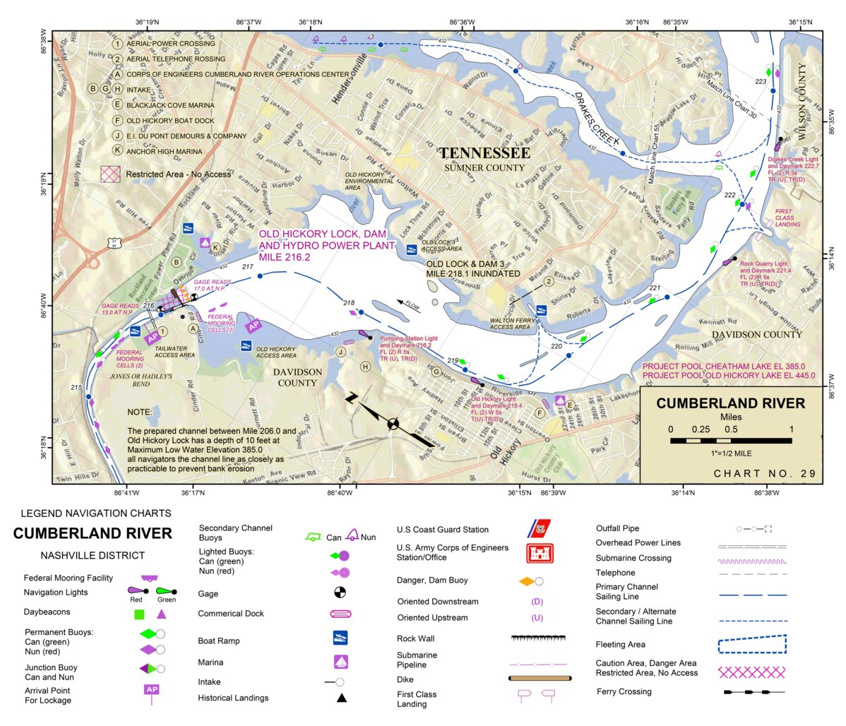 Cumberland River Chart 29 - Old Hickory, TN (Lock & Dam); Dam 3 ...