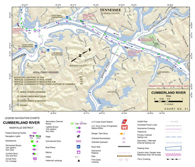 US Army Corps of Engineers Cumberland River Chart 31 - Spencer Creek; Station Camp Creek; Dam 4 (inundated) digital map