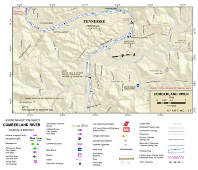 US Army Corps of Engineers Cumberland River Chart 35 - Hartsville Island; Goose Creek Bar; Big Goose Creek; Dam 6 (inundated) digital map