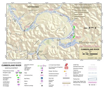 US Army Corps of Engineers Cumberland River Chart 43 - Trace Crk; Cub Crk; Simpson Isl; Jennings Crk; Doe Crk; Gainesboro, TN digital map