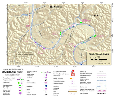 US Army Corps of Engineers Cumberland River Chart 45 - Websters Crk; Penitentiary Branch; Scantlin Isl; Brimstone Isl & Crk digital map