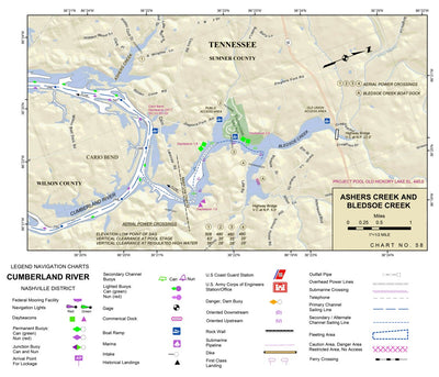 US Army Corps of Engineers Cumberland River Chart 58 - Ashers Creek and Bledsoe Creek digital map