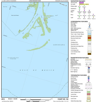 US Army Corps of Engineers Lower Mississippi Chart 102 - Pass a Loutre River Mile 11.4 to 15.0 digital map