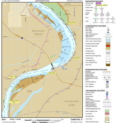 US Army Corps of Engineers Lower Mississippi Chart 11 - River Mile 845.7 to 832.3 digital map