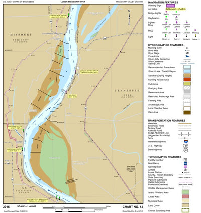 US Army Corps of Engineers Lower Mississippi Chart 12 - River Mile 834.2 to 823.1 digital map