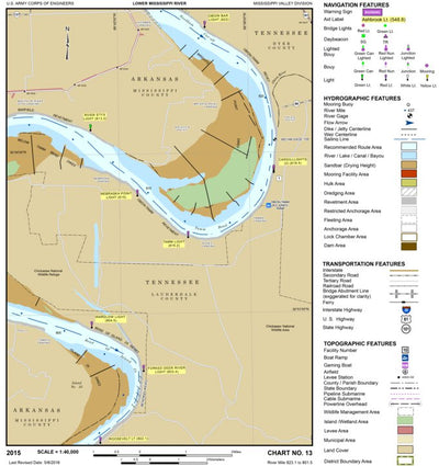 US Army Corps of Engineers Lower Mississippi Chart 13 - River Mile 823.1 to 801.5 digital map