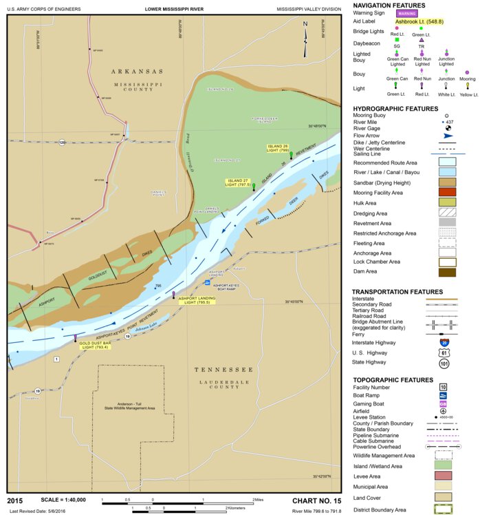 Lower Mississippi Chart 15 - River Mile 799.6 to 791.8 Map by US Army ...