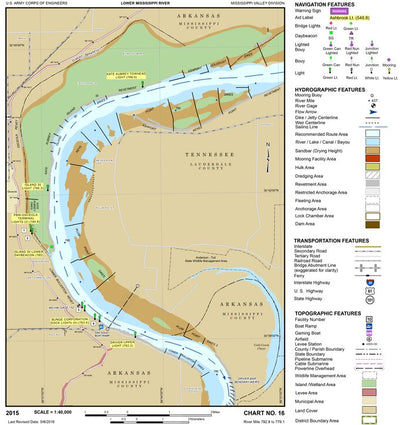US Army Corps of Engineers Lower Mississippi Chart 16 - River Mile 792.8 to 779.1 digital map