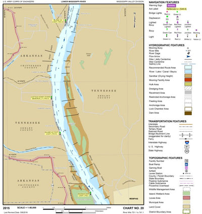 US Army Corps of Engineers Lower Mississippi Chart 20 - River Mile 751.1 to 741.1 digital map