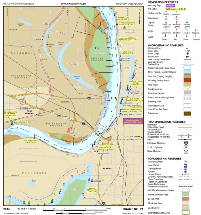 Lower Mississippi Chart 21 - River Mile 741.1 to 729.8 Map by US Army