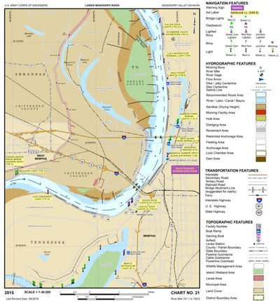 US Army Corps of Engineers Lower Mississippi Chart 21 - River Mile 741.1 to 729.8 digital map