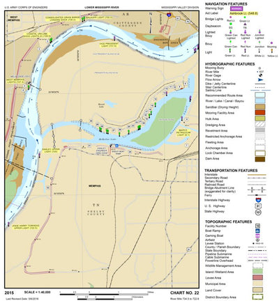 US Army Corps of Engineers Lower Mississippi Chart 22 - River Mile 734.5 to 722.6 digital map